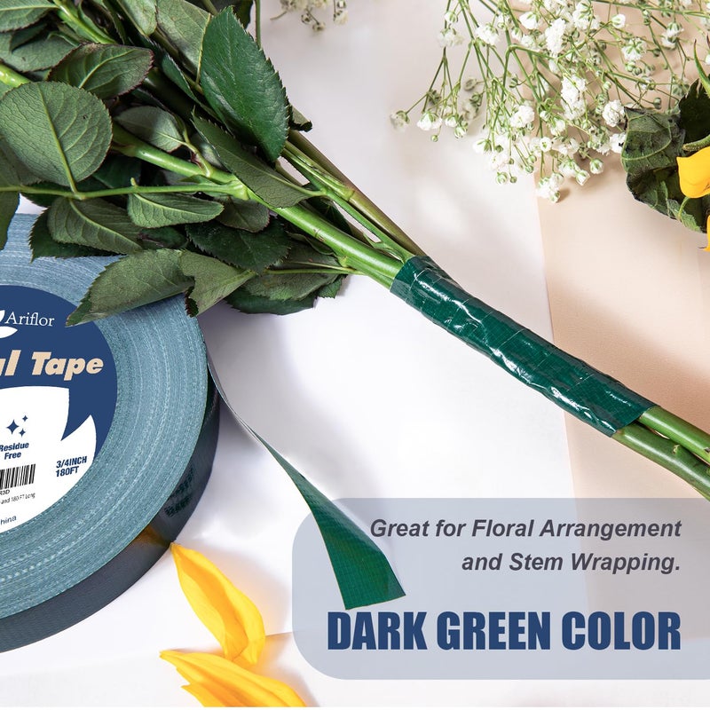 ARIFLOR Green Floral Tape - Flower Wrap Adhesive Tape Bouquet Stem Wrapping and Floral Crafts, Wedding Bouquet Tape - 3/4 inch Wide and 180 FT Long - Image 3